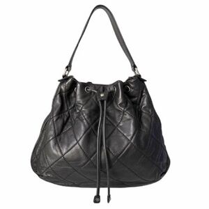 Chanel Wild Stitch Quilted Drawstring Hobo in Black Calfskin